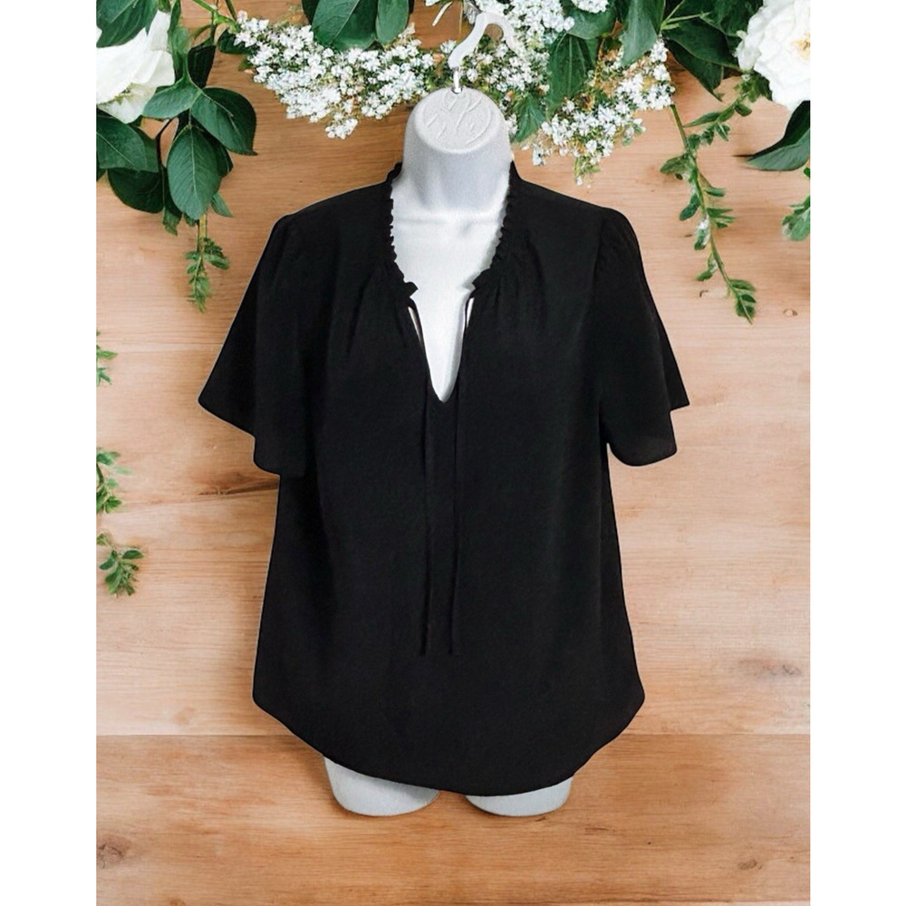 Women's Nine West Black Blouse Sz M V-Neck Short Sleeve Loose Versatile Top